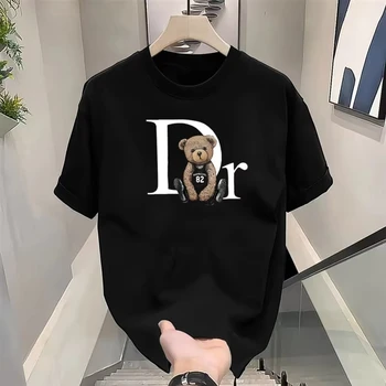 高級ブランドかわいいクマプリント Tシャツ男性女性高品質純綿 - Quality Summer Clothing For Women のレビューと価格